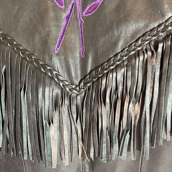 Addis VTG Black Leather Rose/Fringe Vest S…‎ - Picture 8 of 10